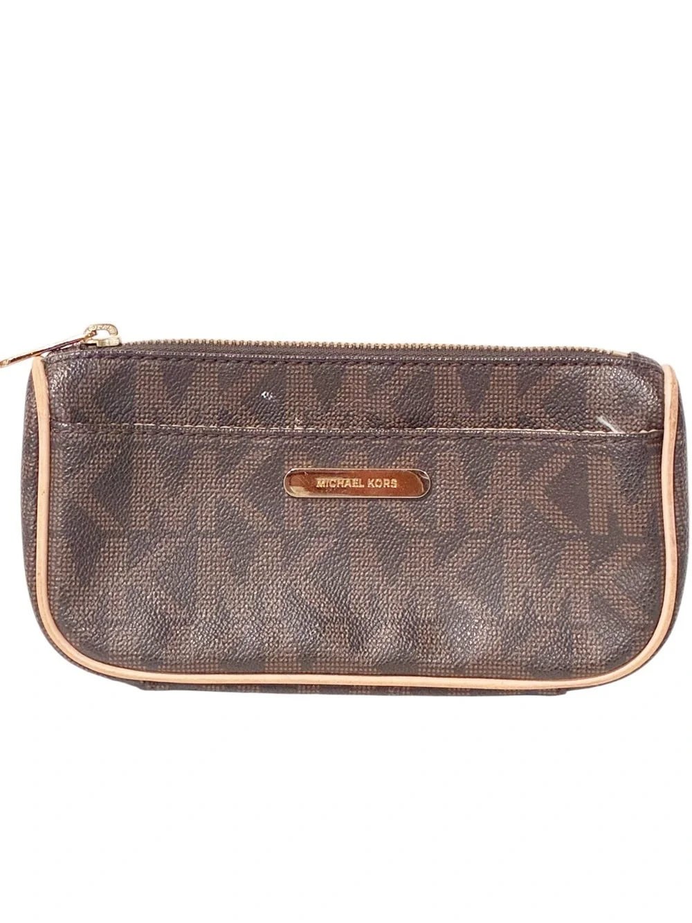 Michael Kors Logo Cosmetic Bag Brown Zip Top
